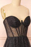 Euphea Black Glitter Strapless Corset Dress | Boutique 1861 side close-up