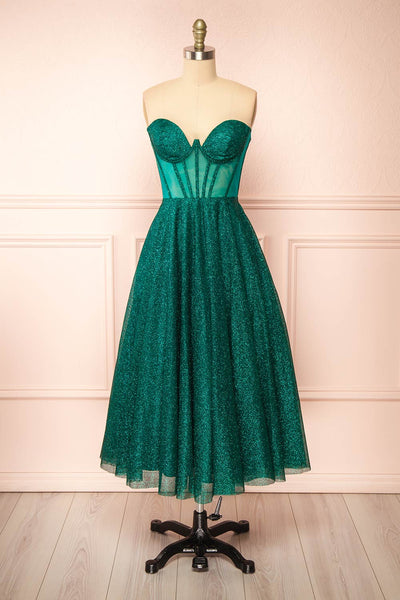Euphea Green Glitter Strapless Corset Dress | Boutique 1861 front view