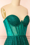 Euphea Green Glitter Strapless Corset Dress | Boutique 1861  side close-up