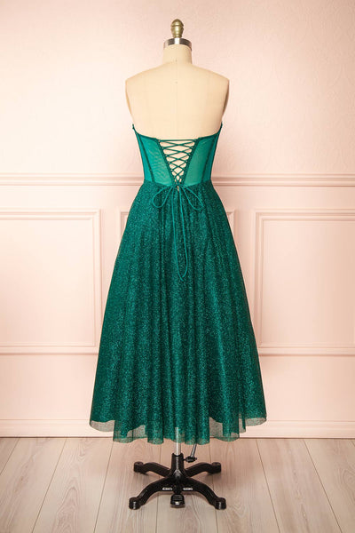 Euphea Green Glitter Strapless Corset Dress | Boutique 1861  back view