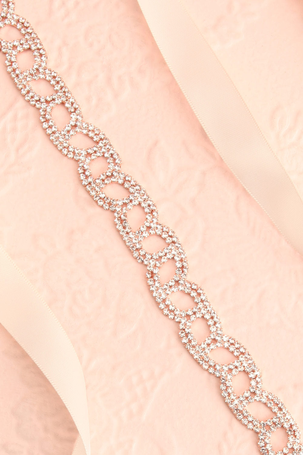 Euron Rose Gold Crystal Ribbon Belt | Boudoir 1861 flat close-up