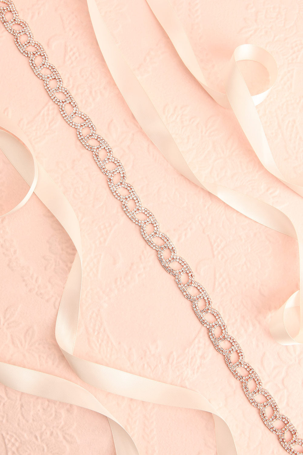 Euron Rose Gold Crystal Ribbon Belt | Boudoir 1861 flat view