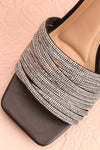 Euthenia Black Heeled Sandals w/ Rhinestone Straps | Boutique 1861 flat close-up
