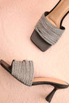 Euthenia Black Heeled Sandals w/ Rhinestone Straps | Boutique 1861 flat view