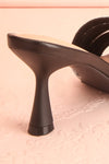 Euthenia Black Heeled Sandals w/ Rhinestone Straps | Boutique 1861 back close-up