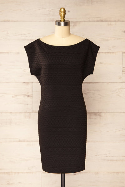 Eva-Marie Black Cable Pattern Short Dress | La petite garçonne front view