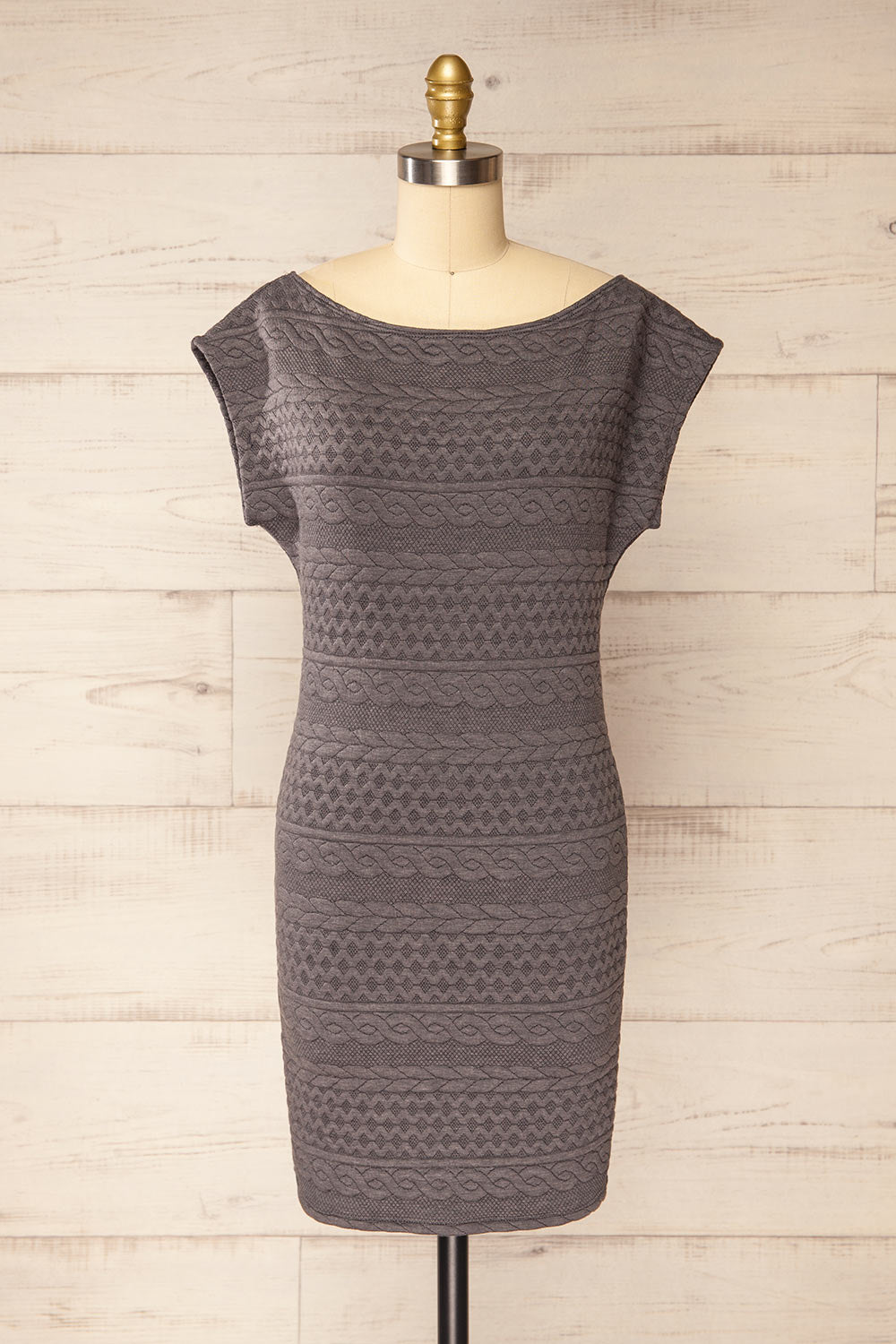 Eva-Marie Grey Cable Pattern Short Dress | La petite garçonne front view