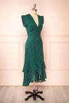 Evadora Green Midi Dress w/ Textured Floral Fabric | Boutique 1861 side view