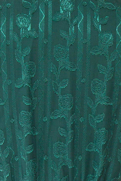 Evadora Green Midi Dress w/ Textured Floral Fabric | Boutique 1861 fabric