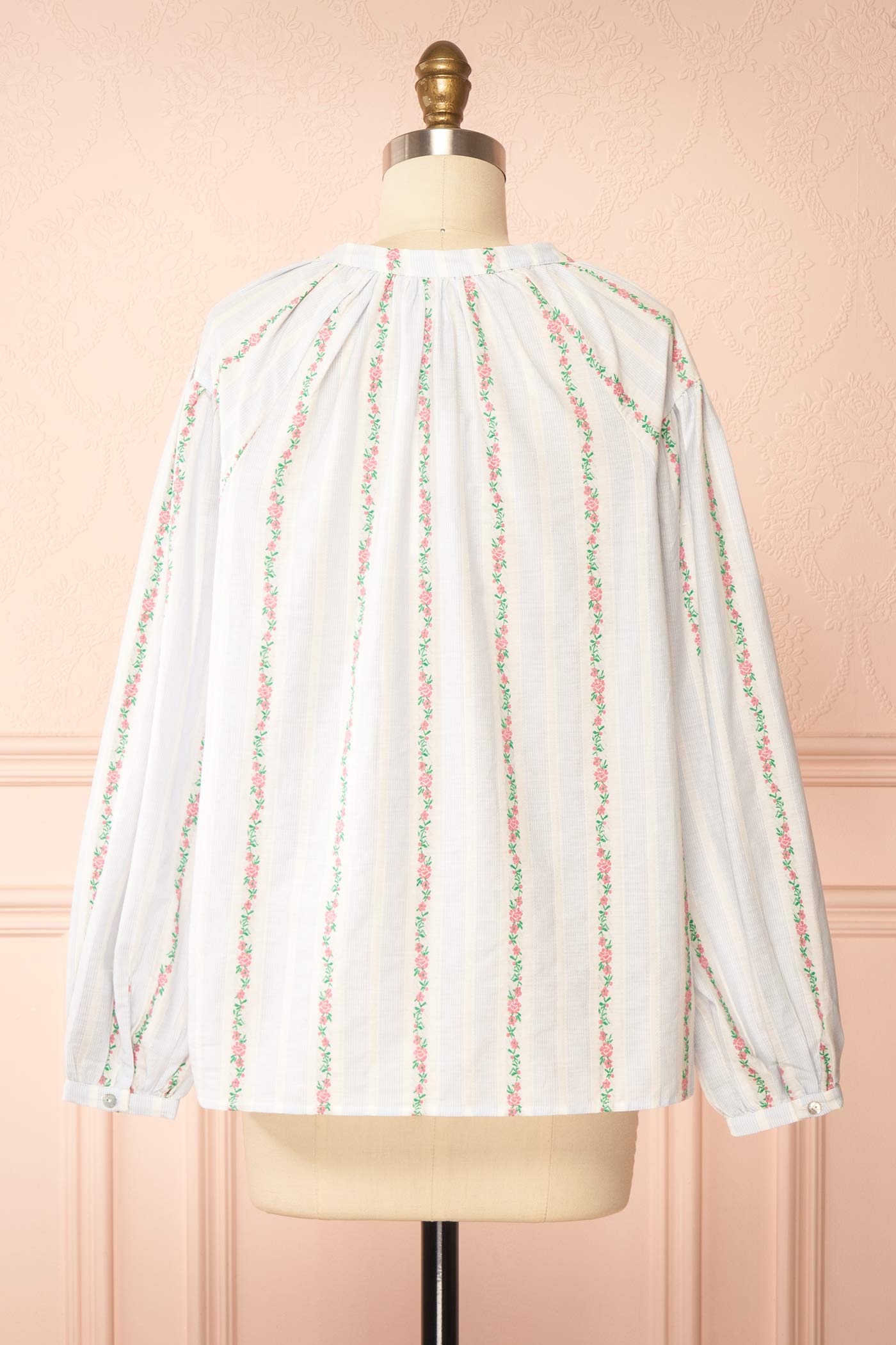 Backview Evander Striped Blouse with Puff Sleeves at boutique 1861