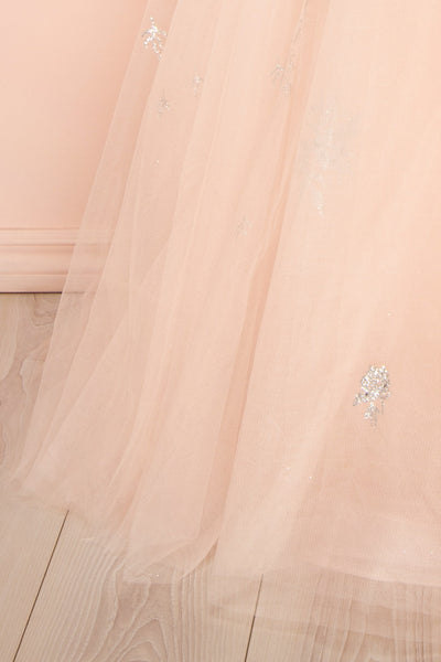 Evandra Pink Tulle Maxi Dress w/ Silver Glitter | Boutique 1861 bottom