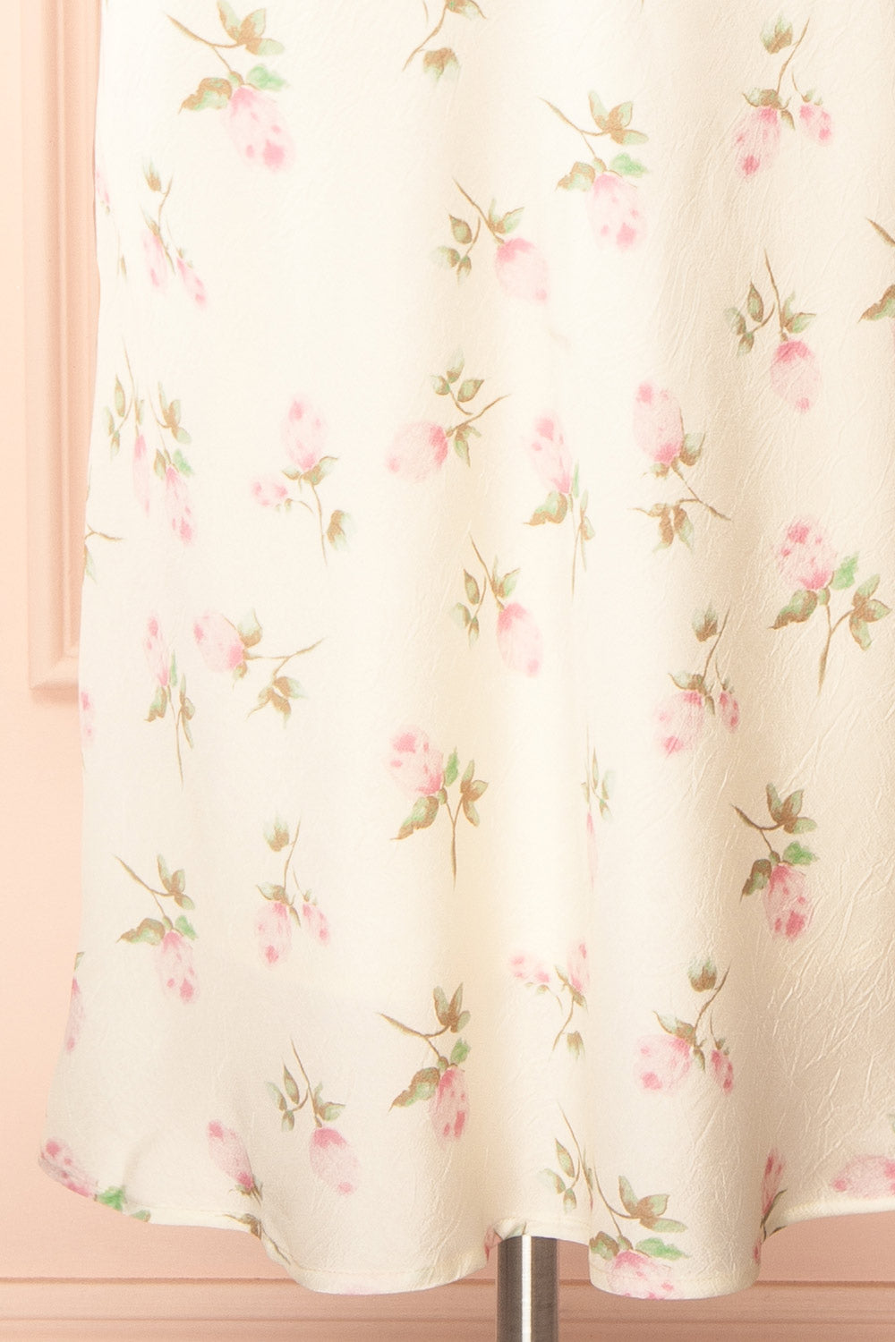 Evangelina Ivory Floral Satin Midi Dress with Puff Sleeves | Boutique 1861 bottom