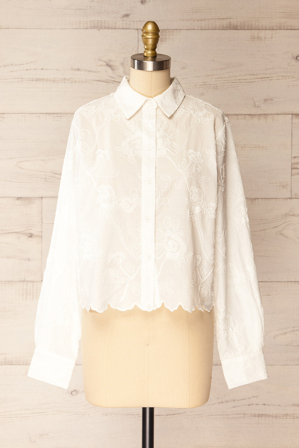 Evans Embroidered White Blouse with Scalloped Hem | La petite garçonne front 