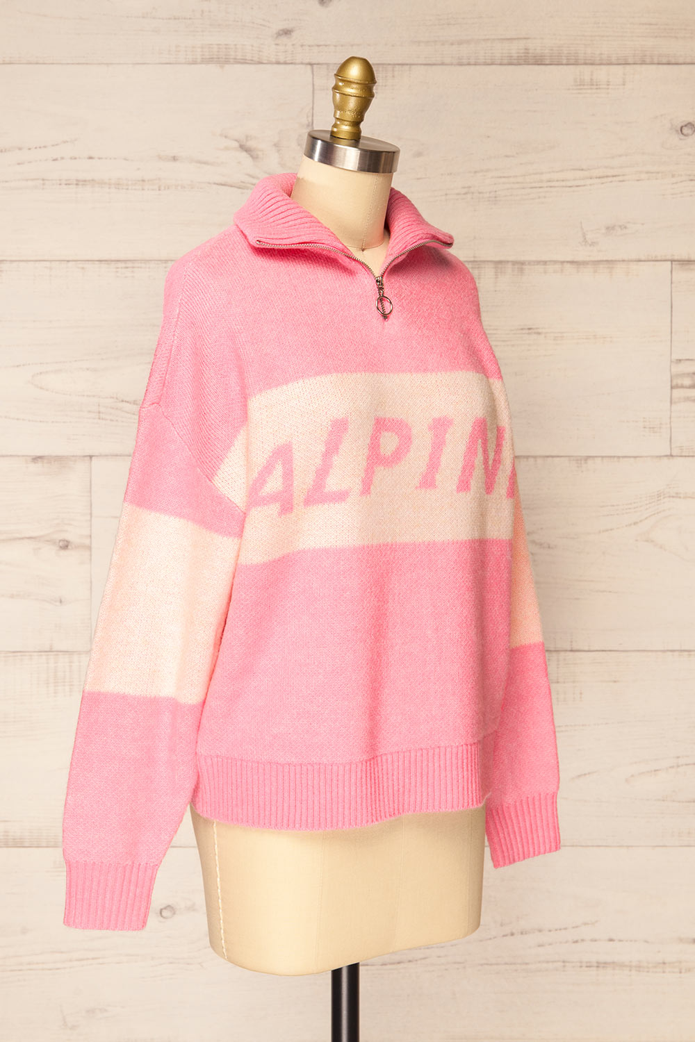 Everest Pink Knit Quarter Zip Sweater | La petite garçonne side view