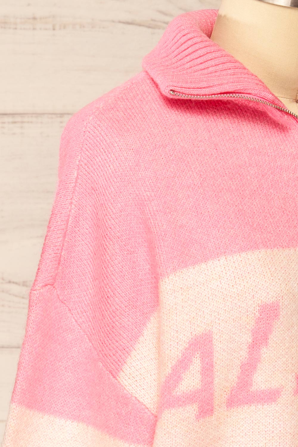 Everest Pink Knit Quarter Zip Sweater | La petite garçonne side