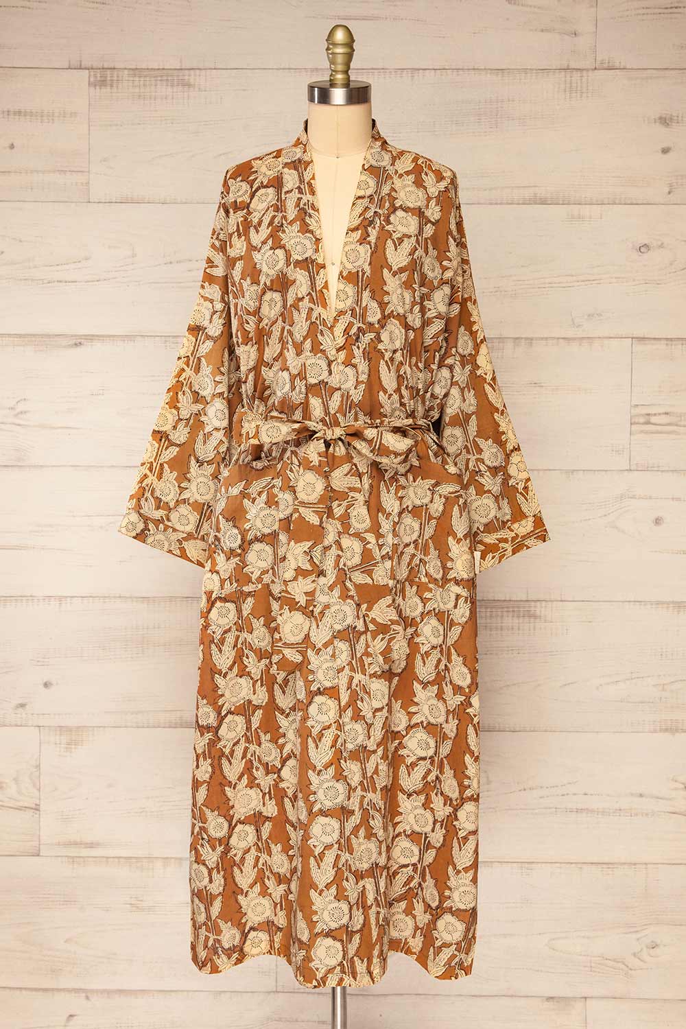 Everglade Caramel Floral Kimono | Maison garçonne front view