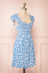 Eviana Short Blue Floral Dress w/ Ruched Bust | Boutique 1861 side view