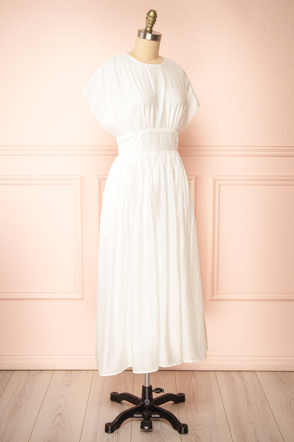 Evitae White Midi Dress w/ Short Sleeves | Boutique 1861  side view