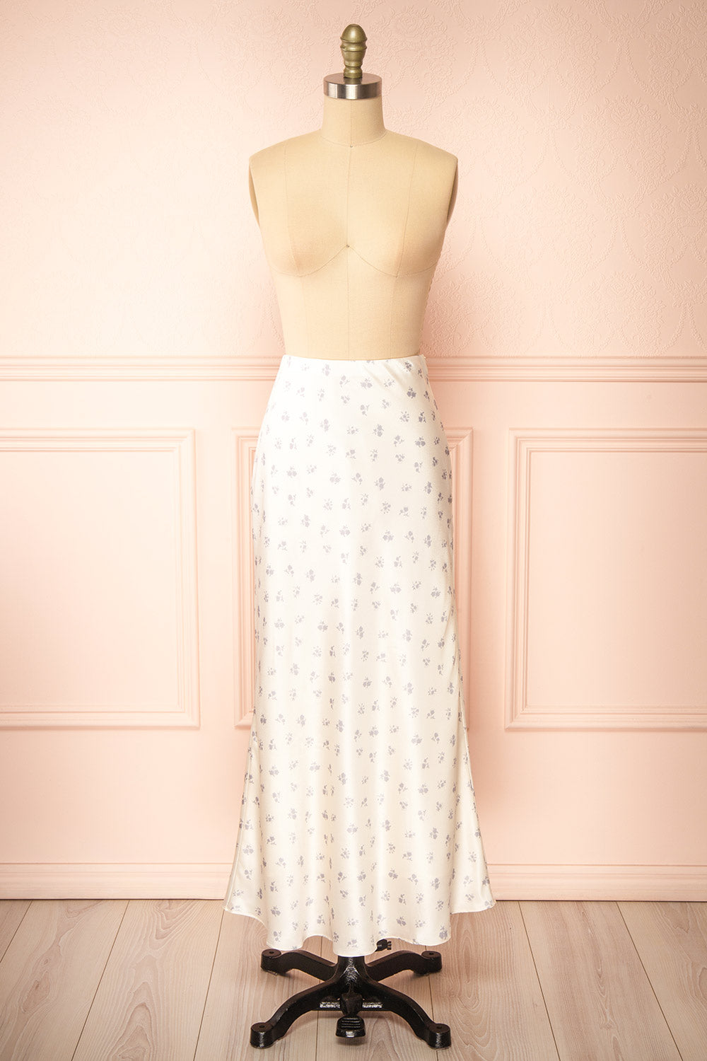 Ewilan Long Ivory Satin Floral Skirt | Boutique 1861 front view