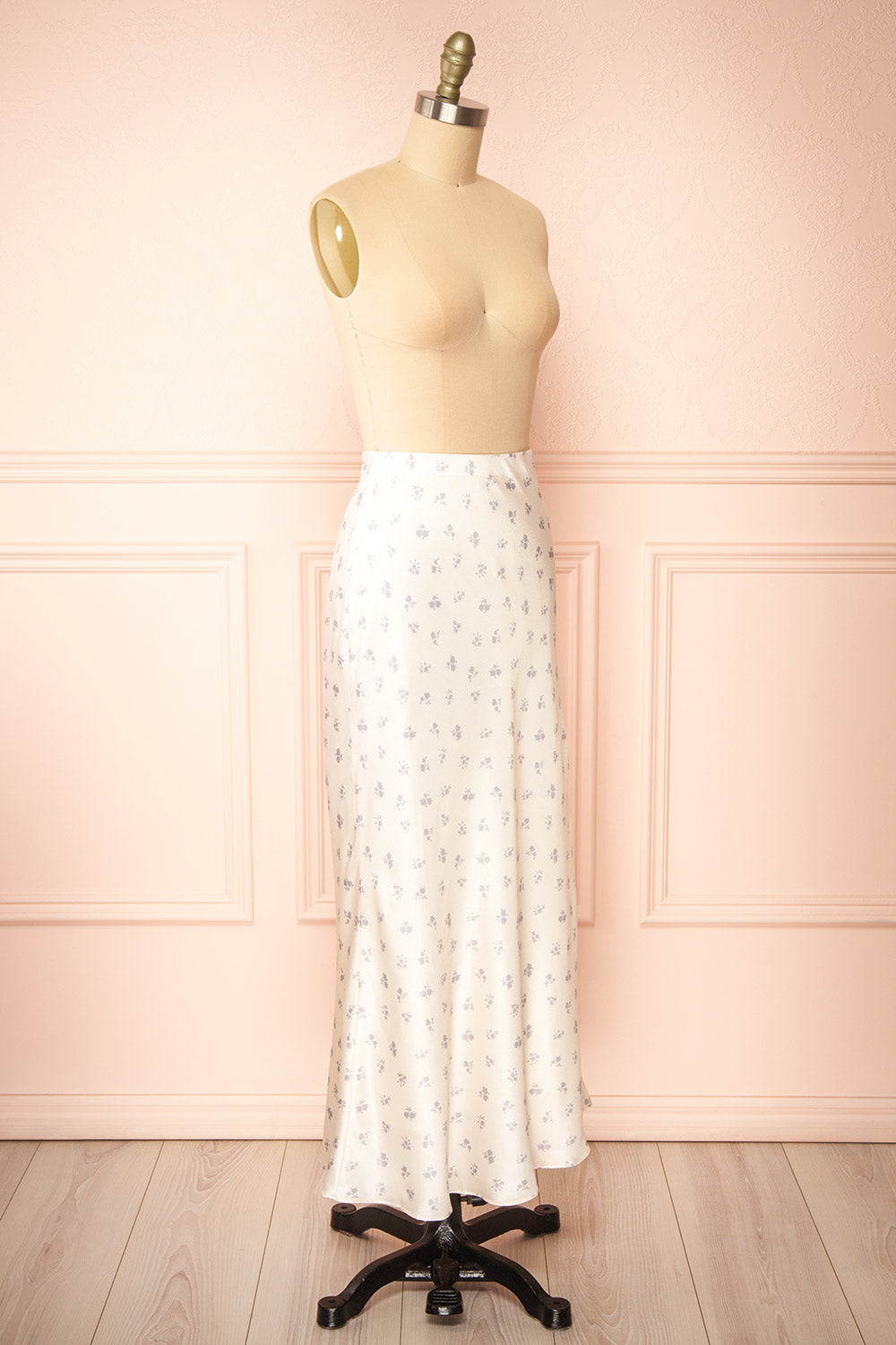 Ewilan Long Ivory Satin Floral Skirt | Boutique 1861  side view