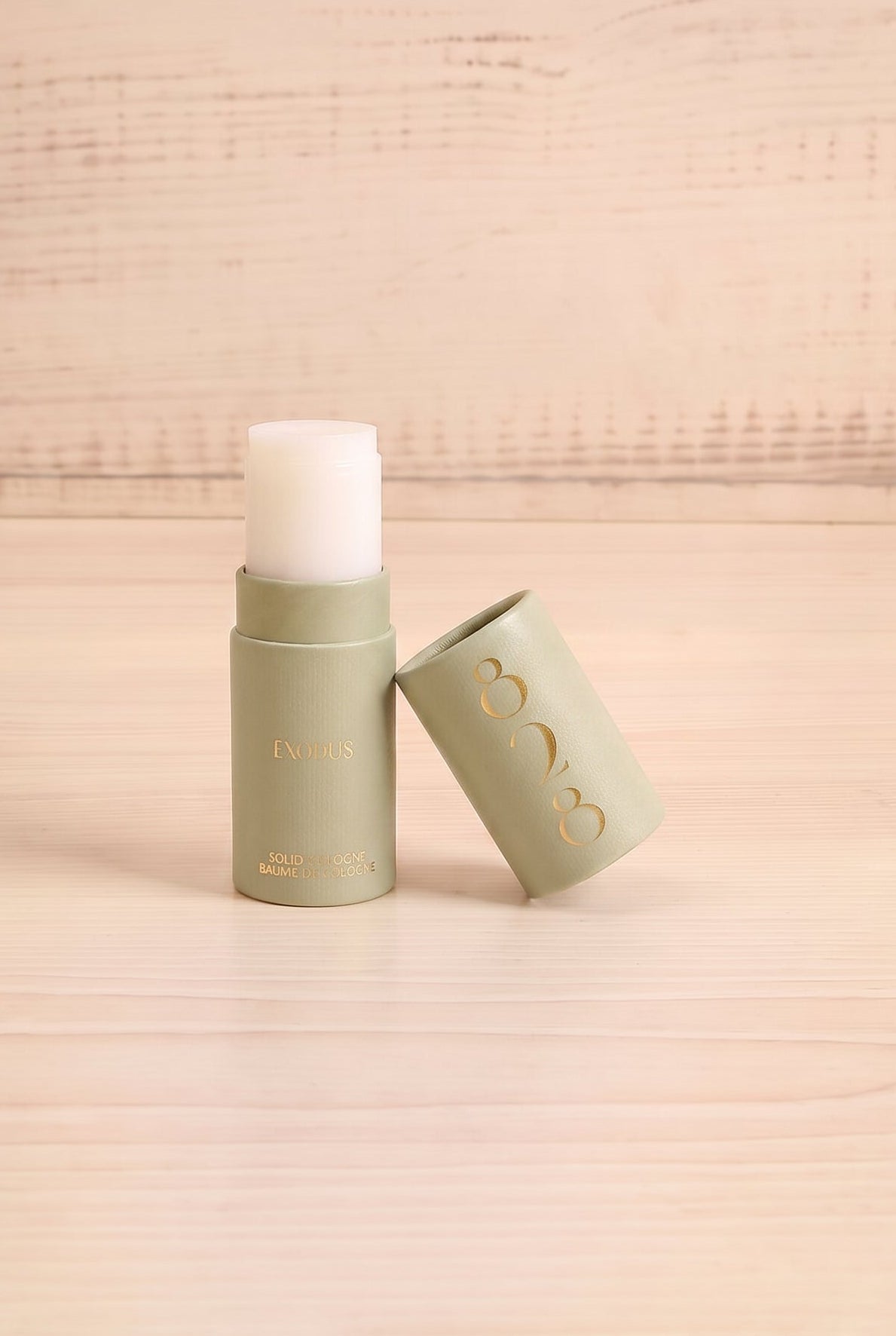 Front view of the Exodus solid perfume by 828 Aroma open, handmade in Canada and available at Maison Garçonne.