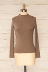 Faaset Taupe Ribbed Top w/ Stand Collar | La petite garçonne front view