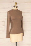 Faaset Taupe Ribbed Top w/ Stand Collar | La petite garçonne side view
