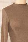 Faaset Taupe Ribbed Top w/ Stand Collar | La petite garçonne side close-up