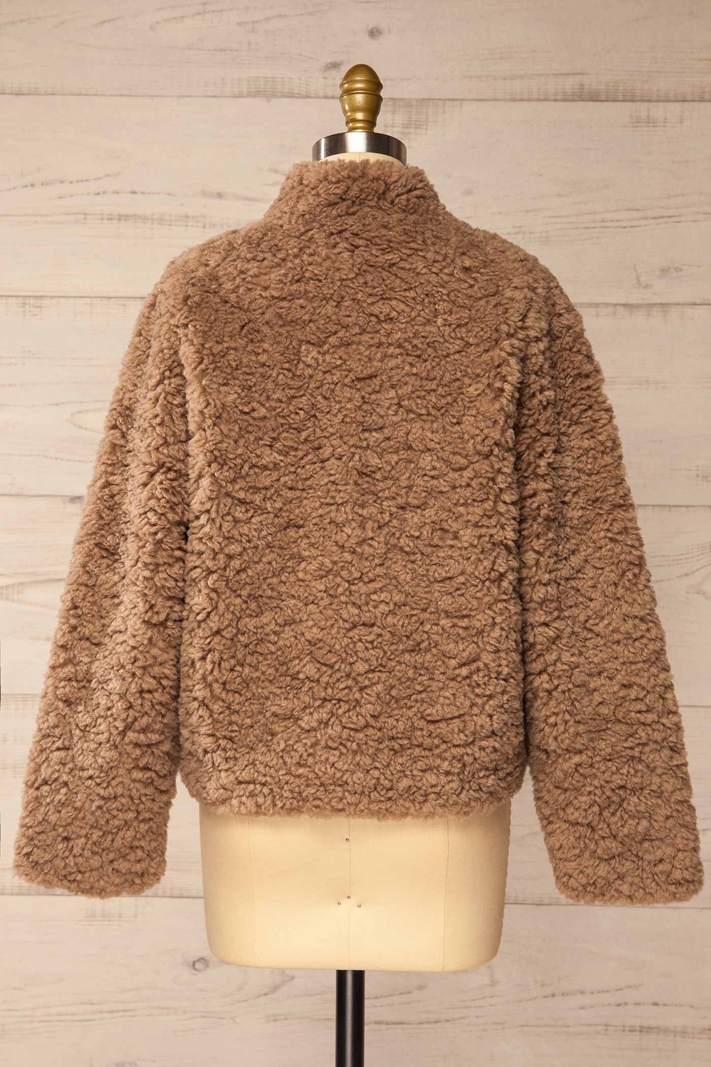 back view of Fadina Brown Toggle Closures Sherpa Jacket with Pockets at La petite garçonne