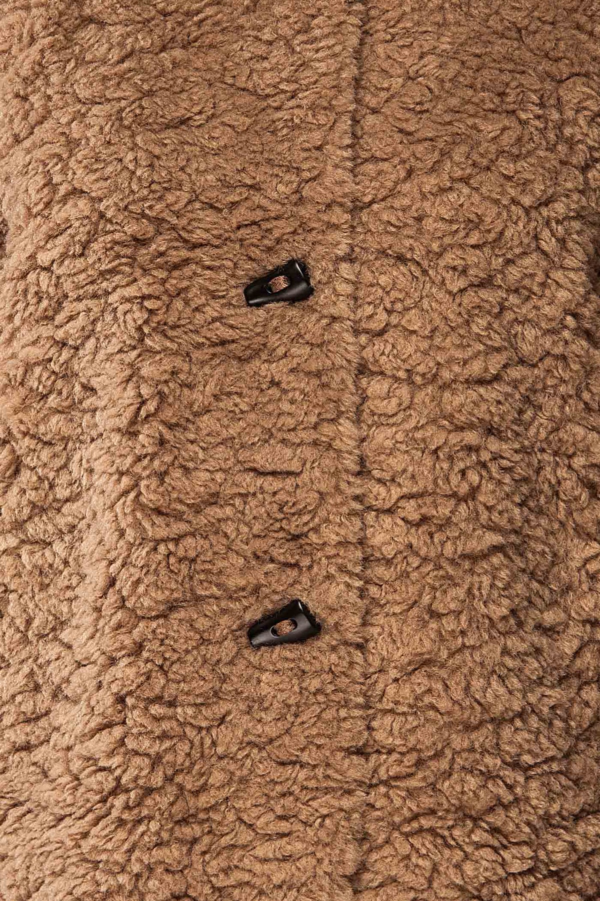 fabric view of Fadina Brown Toggle Closures Sherpa Jacket with Pockets at La petite garçonne