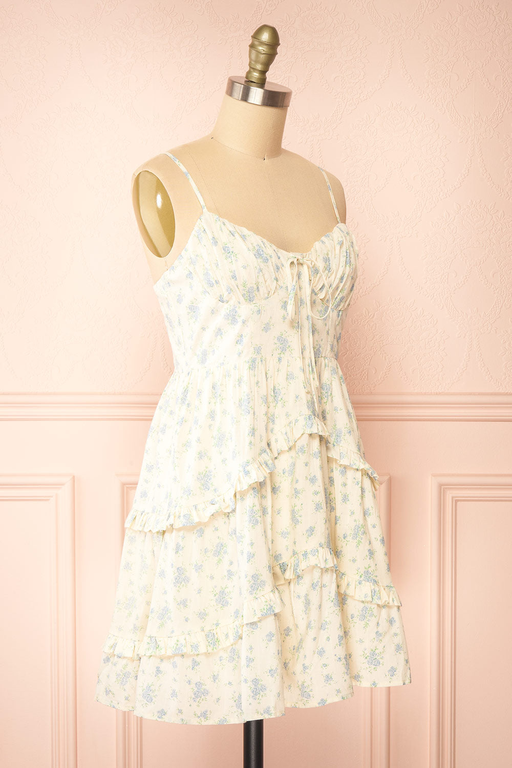 Faelle Short Cream Dress w/ Floral Pattern | Boutique 1861  side view