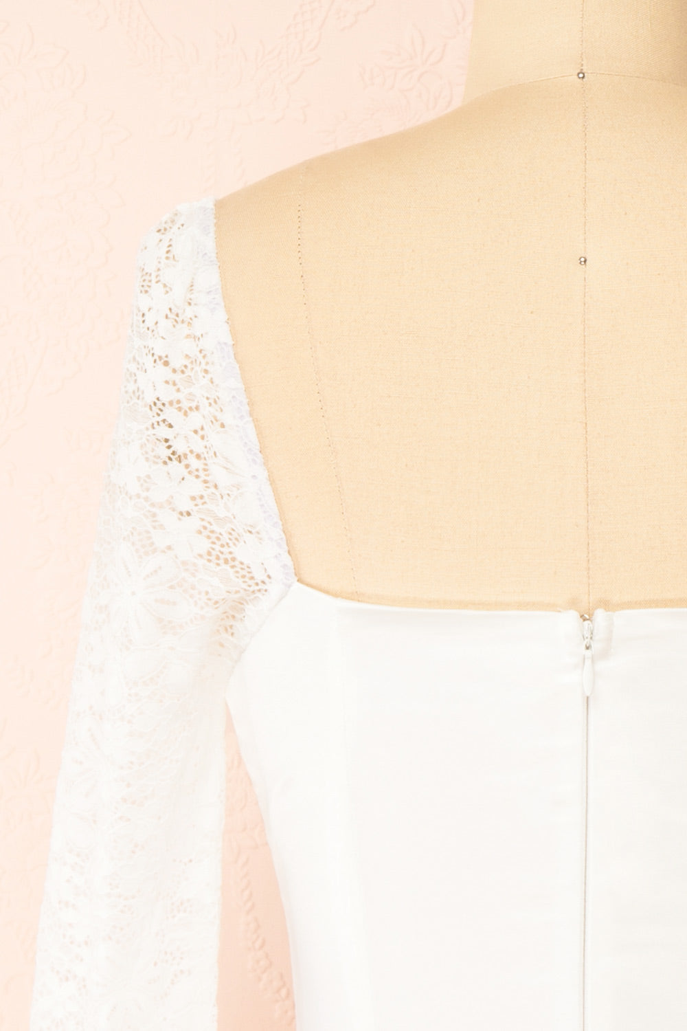 Faerelia Short White Satin Dress w/ Lace Sleeves | Boutique 1861 back