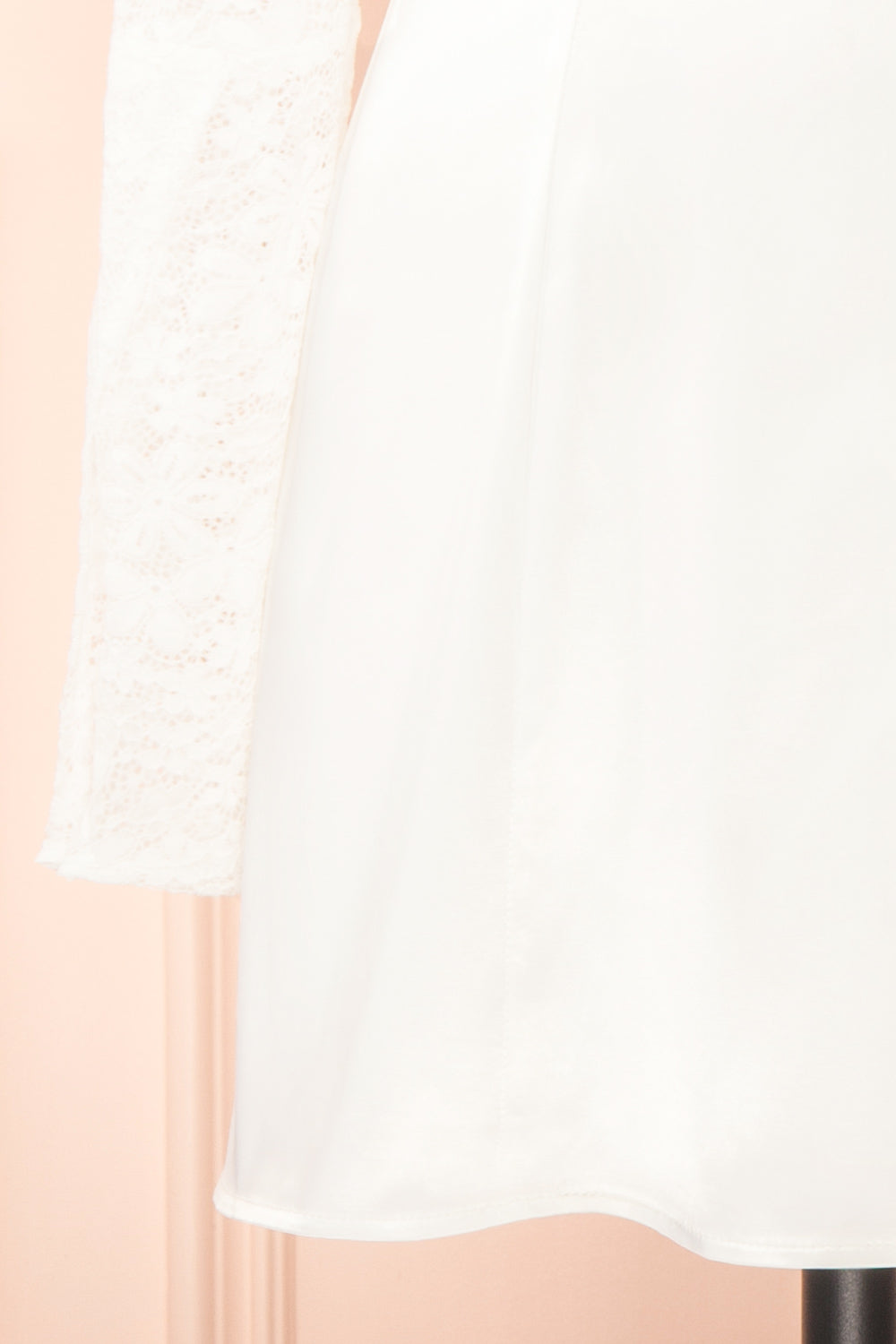 Faerelia Short White Satin Dress w/ Lace Sleeves | Boutique 1861 bottom