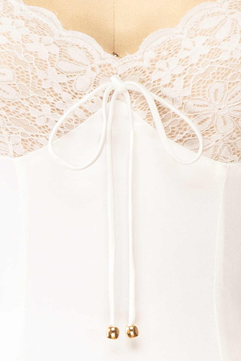 Faerelia Short White Satin Dress w/ Lace Sleeves | Boutique 1861 fabric 