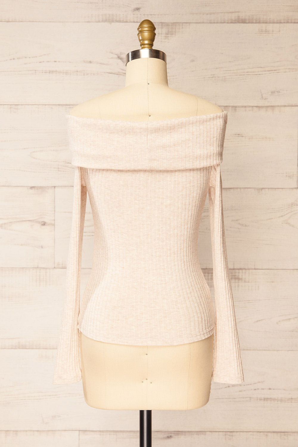 Fairford Beige Off-Shoulder Long Sleeve Knit Top | La petite garçonne back view