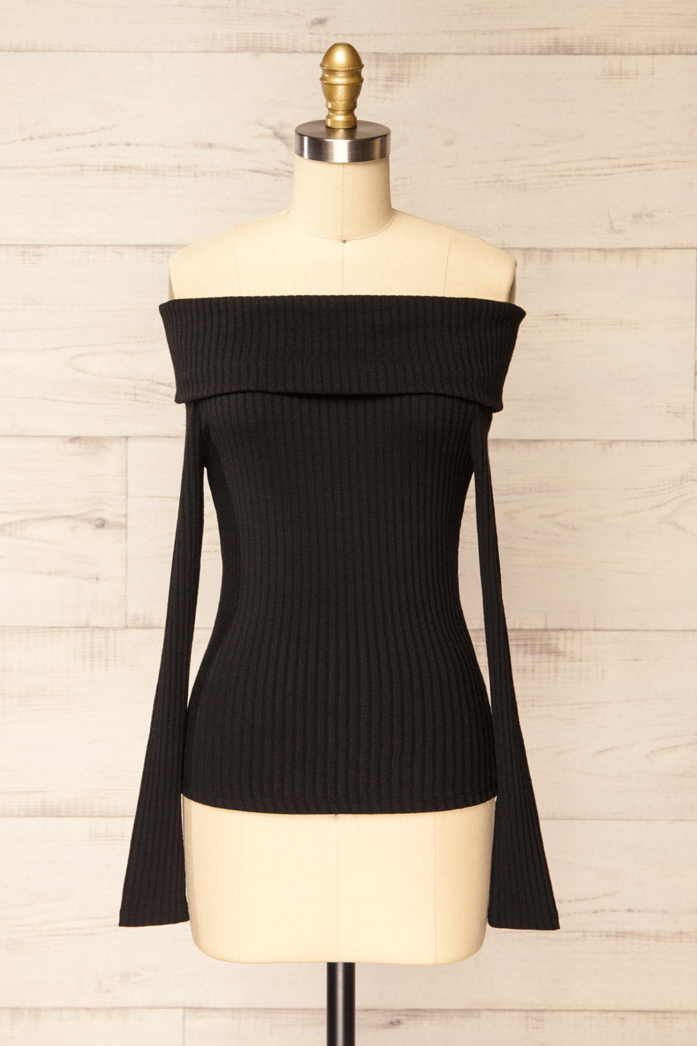 Fairford Black Off-Shoulder Long Sleeve Knit Top | La petite garçonne front view