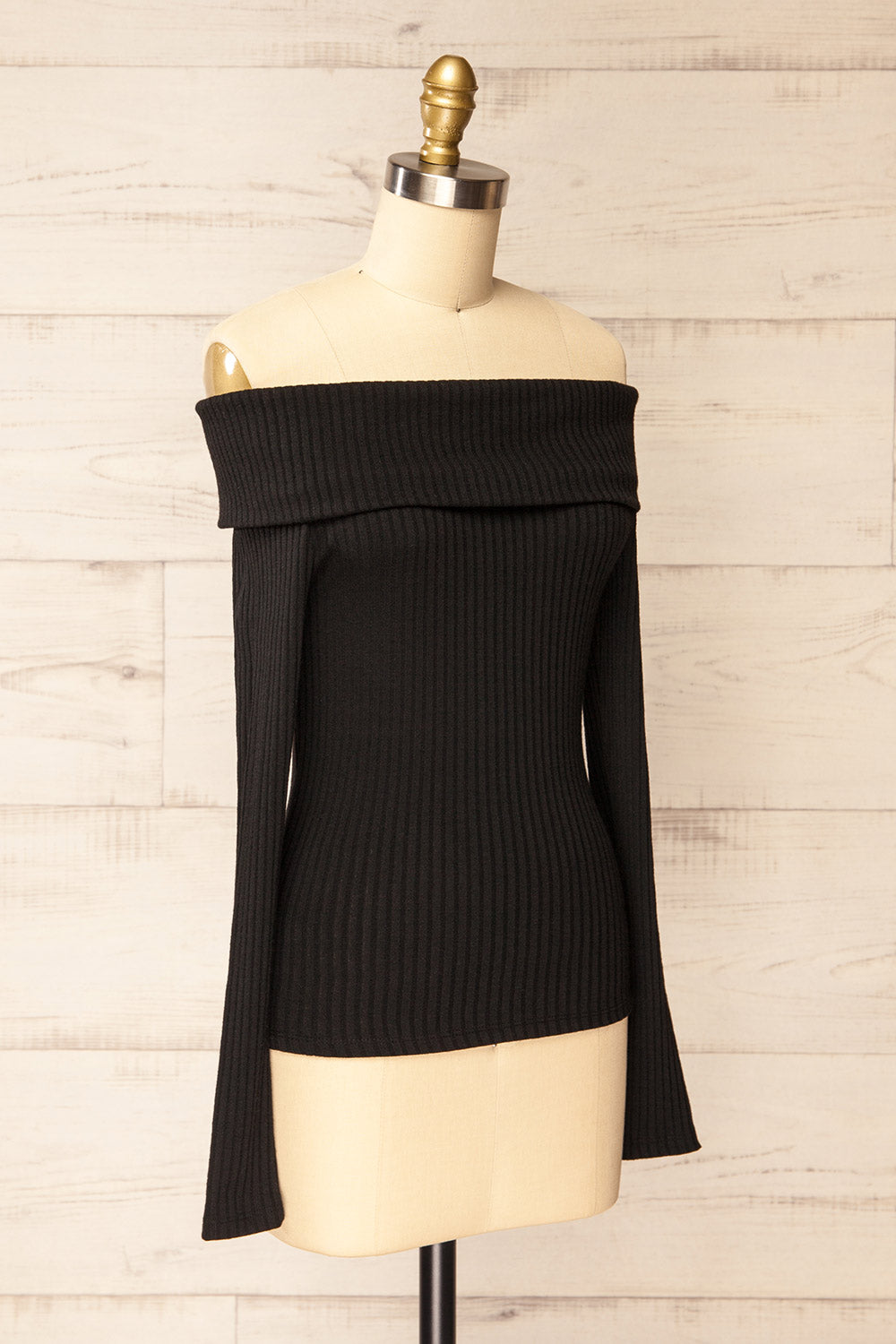 Fairford Black Off-Shoulder Long Sleeve Knit Top | La petite garçonne side view