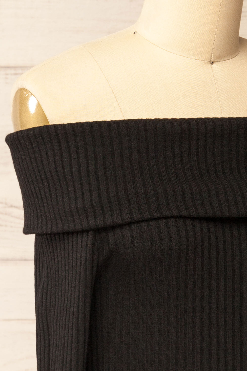 Fairford Black Off-Shoulder Long Sleeve Knit Top | La petite garçonne side