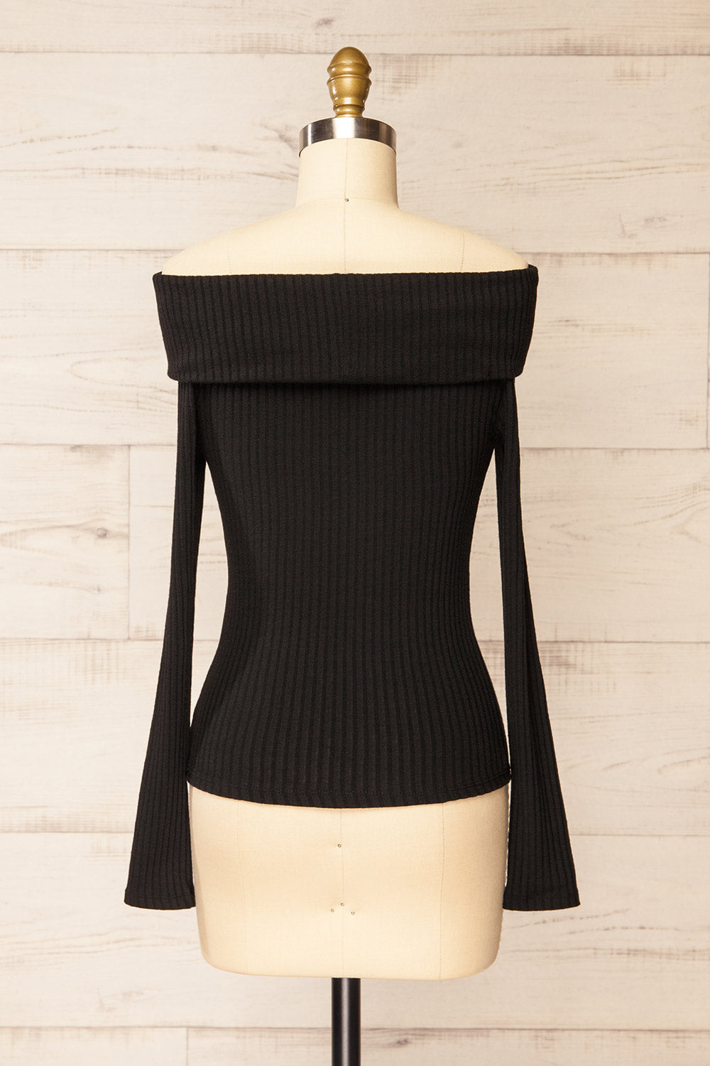 Fairford Black Off-Shoulder Long Sleeve Knit Top | La petite garçonne back view