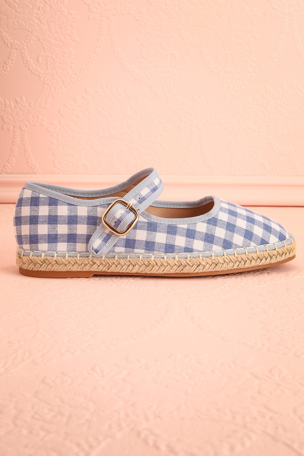 Falia Blue Vichy-Print Mary Jane Flats with Strap | Boutique 1861 side view