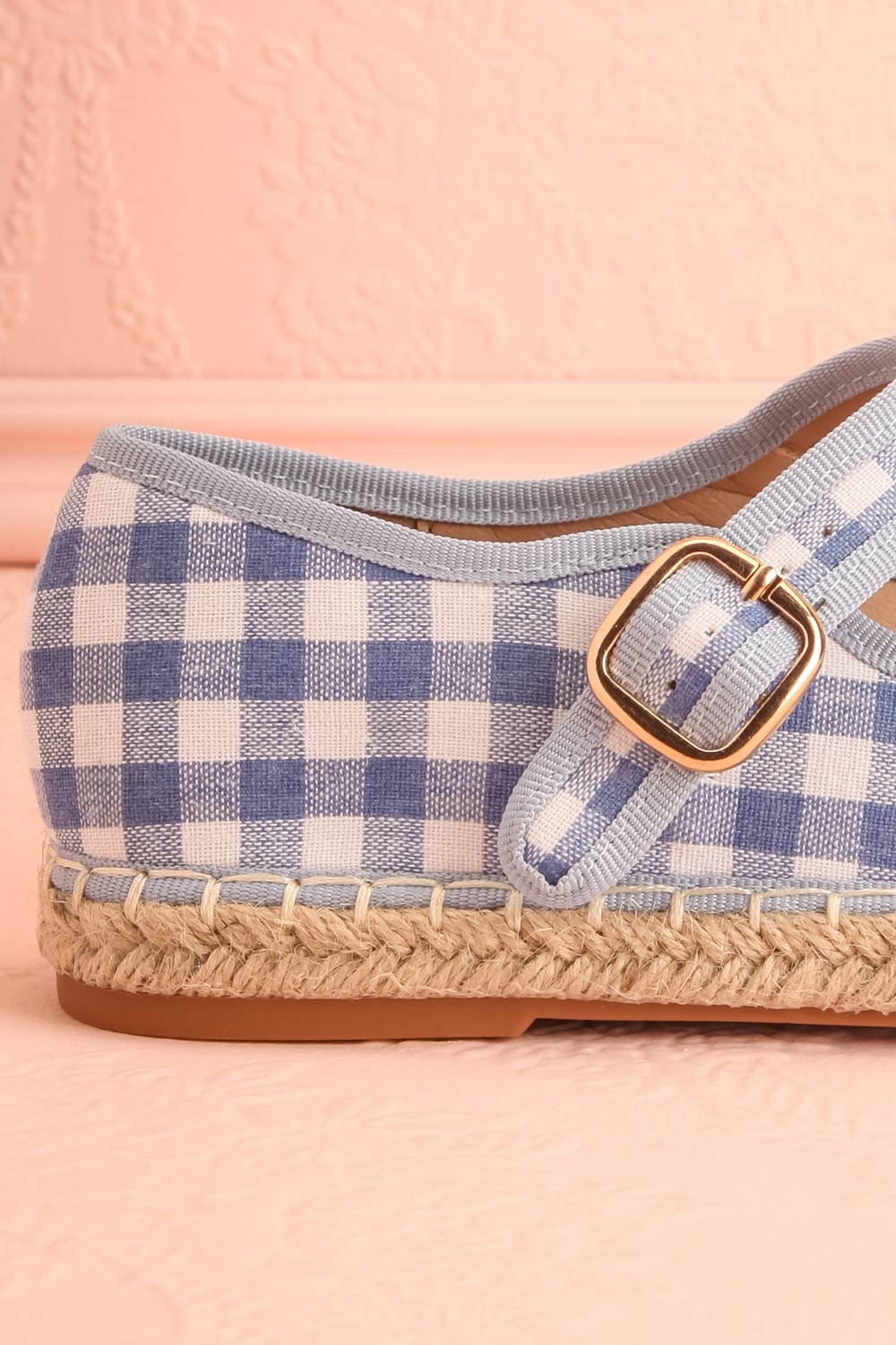 Falia Blue Vichy-Print Mary Jane Flats with Strap | Boutique 1861 side heel