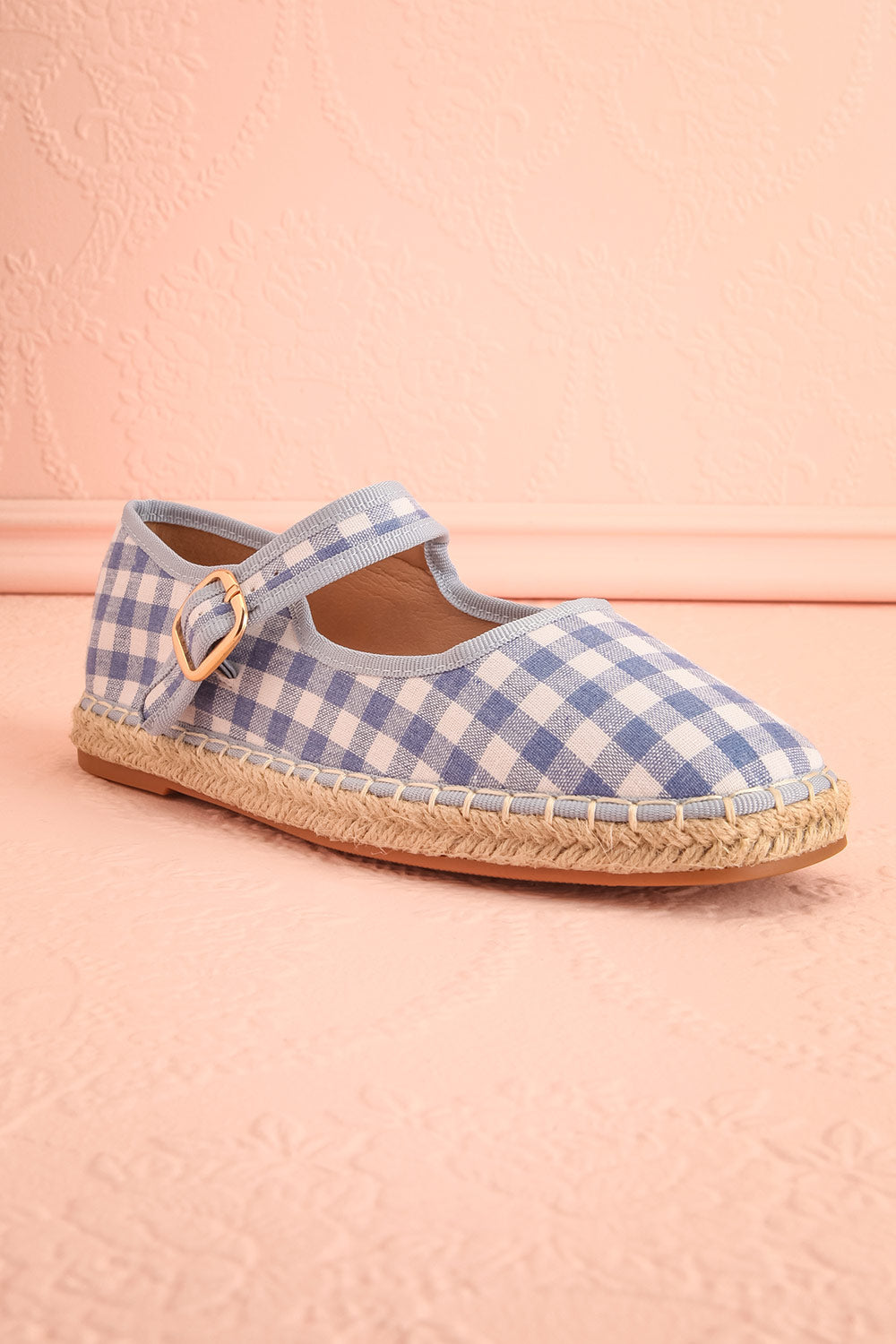Falia Blue Vichy-Print Mary Jane Flats with Strap | Boutique 1861 front view