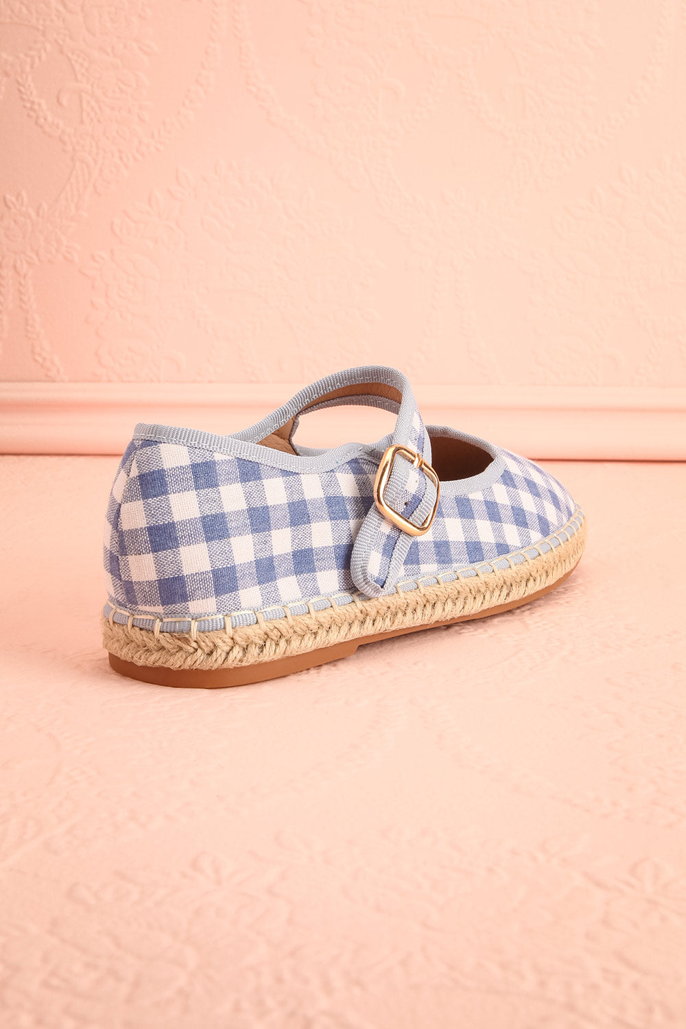 Falia Blue Vichy-Print Mary Jane Flats with Strap | Boutique 1861 back view