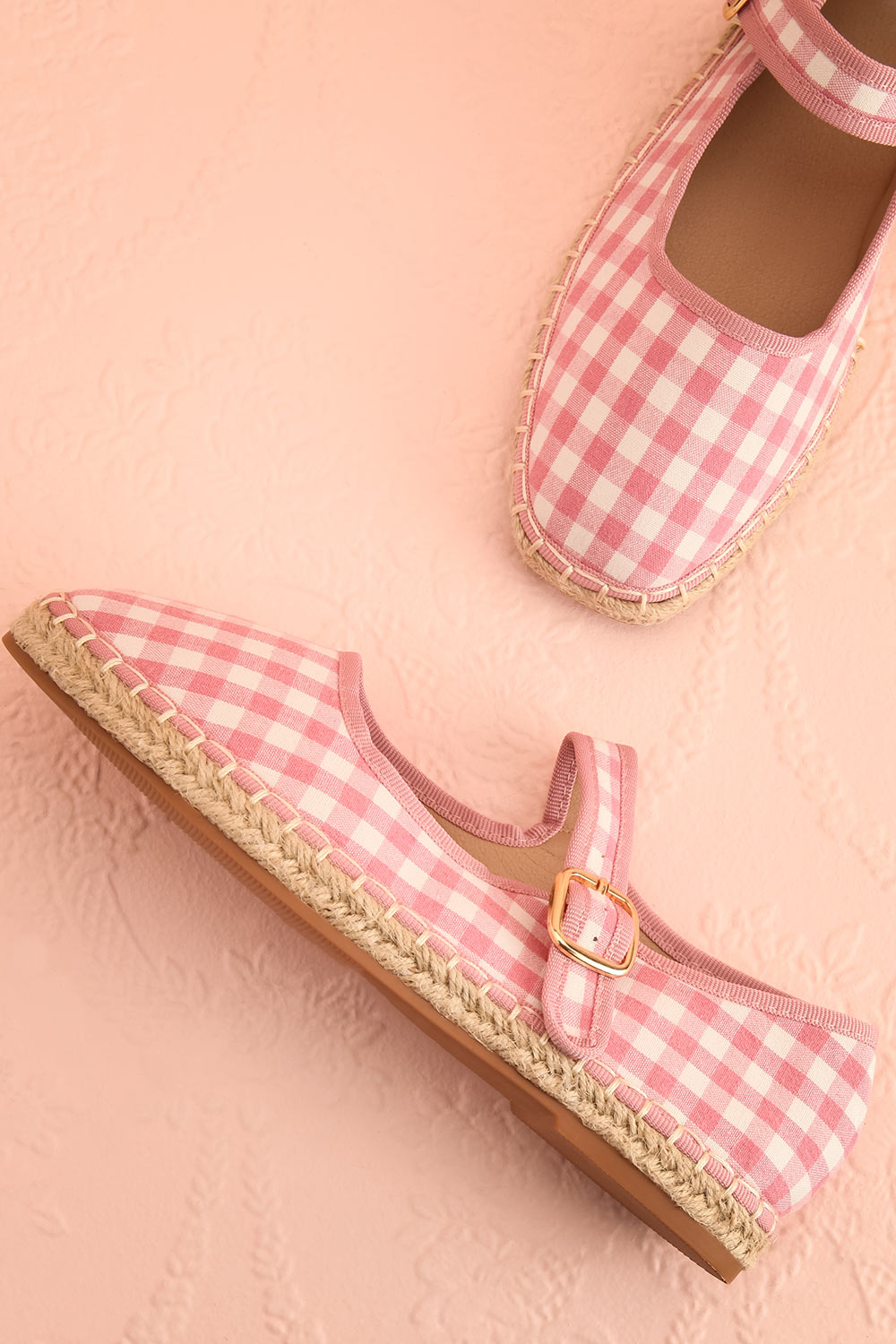 Falia Pink Vichy-Print Mary Jane Flats with Strap | Boutique 1861 flat lay