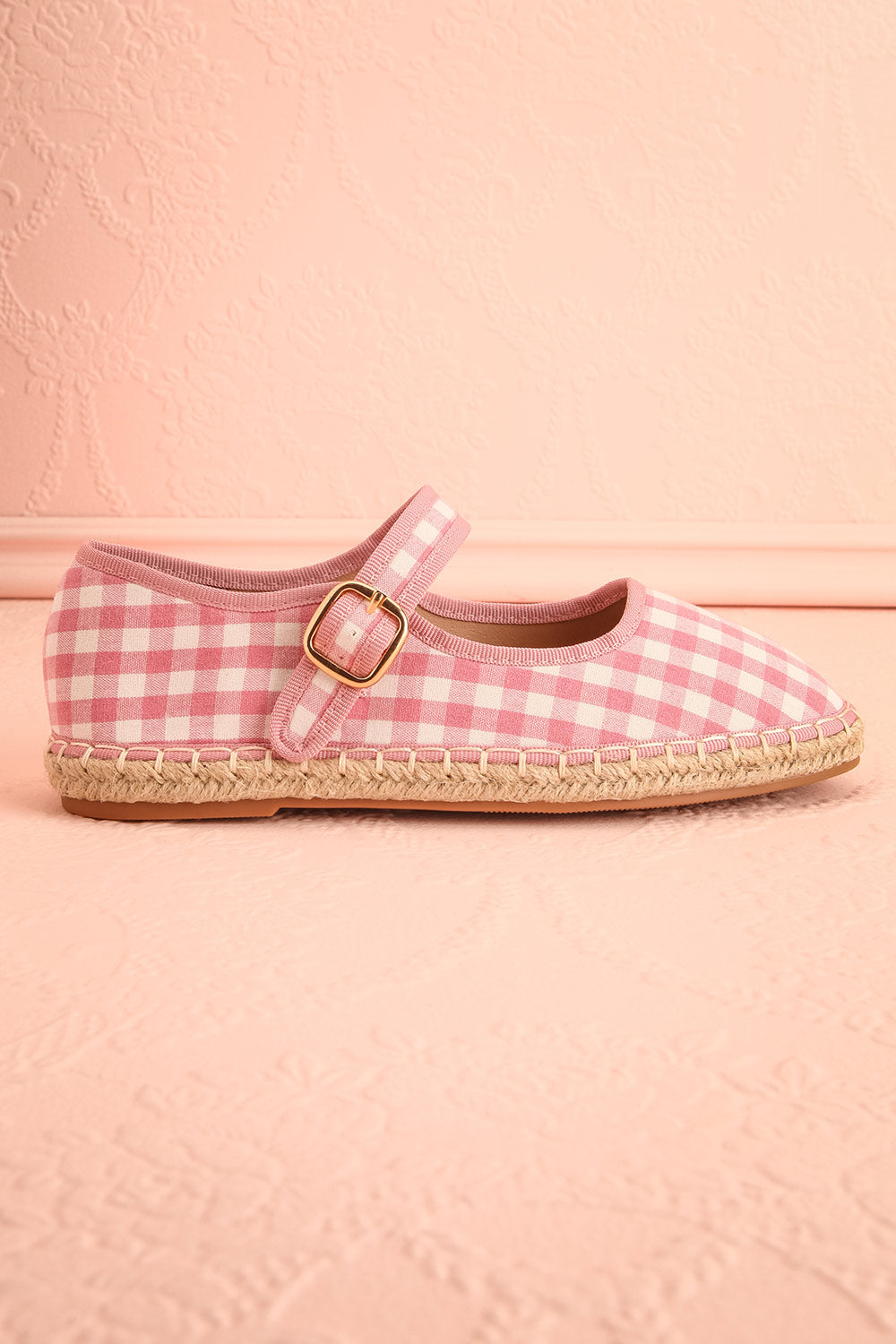 Falia Pink Vichy-Print Mary Jane Flats with Strap | Boutique 1861 side view
