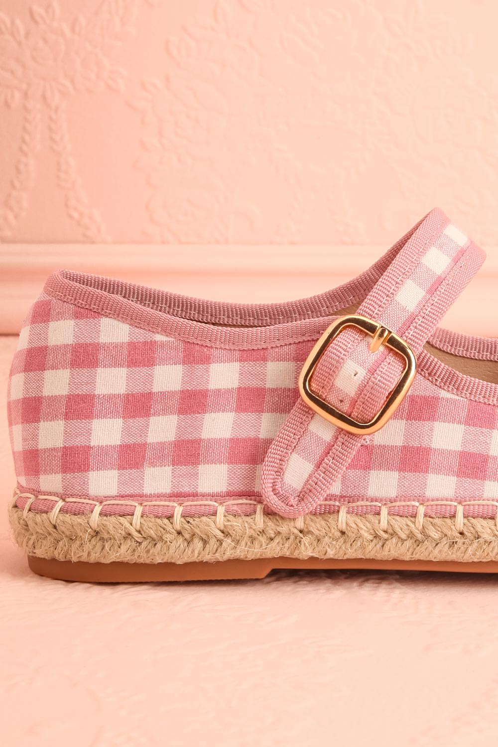 Falia Pink Vichy-Print Mary Jane Flats with Strap | Boutique 1861 side heel