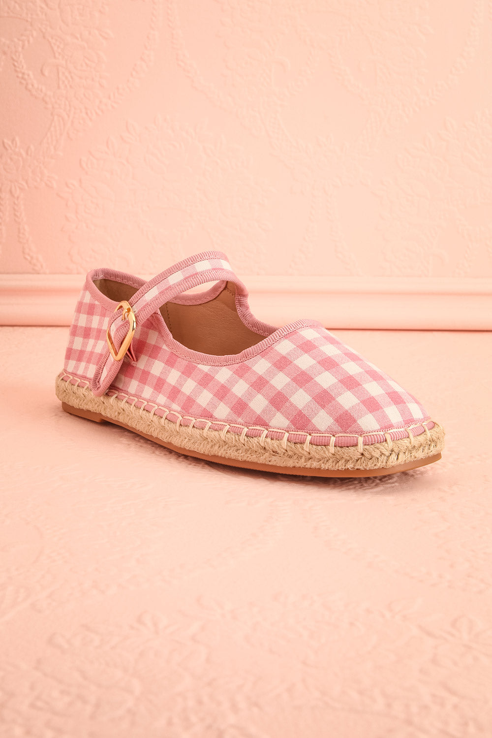 Falia Pink Vichy-Print Mary Jane Flats with Strap | Boutique 1861 front view