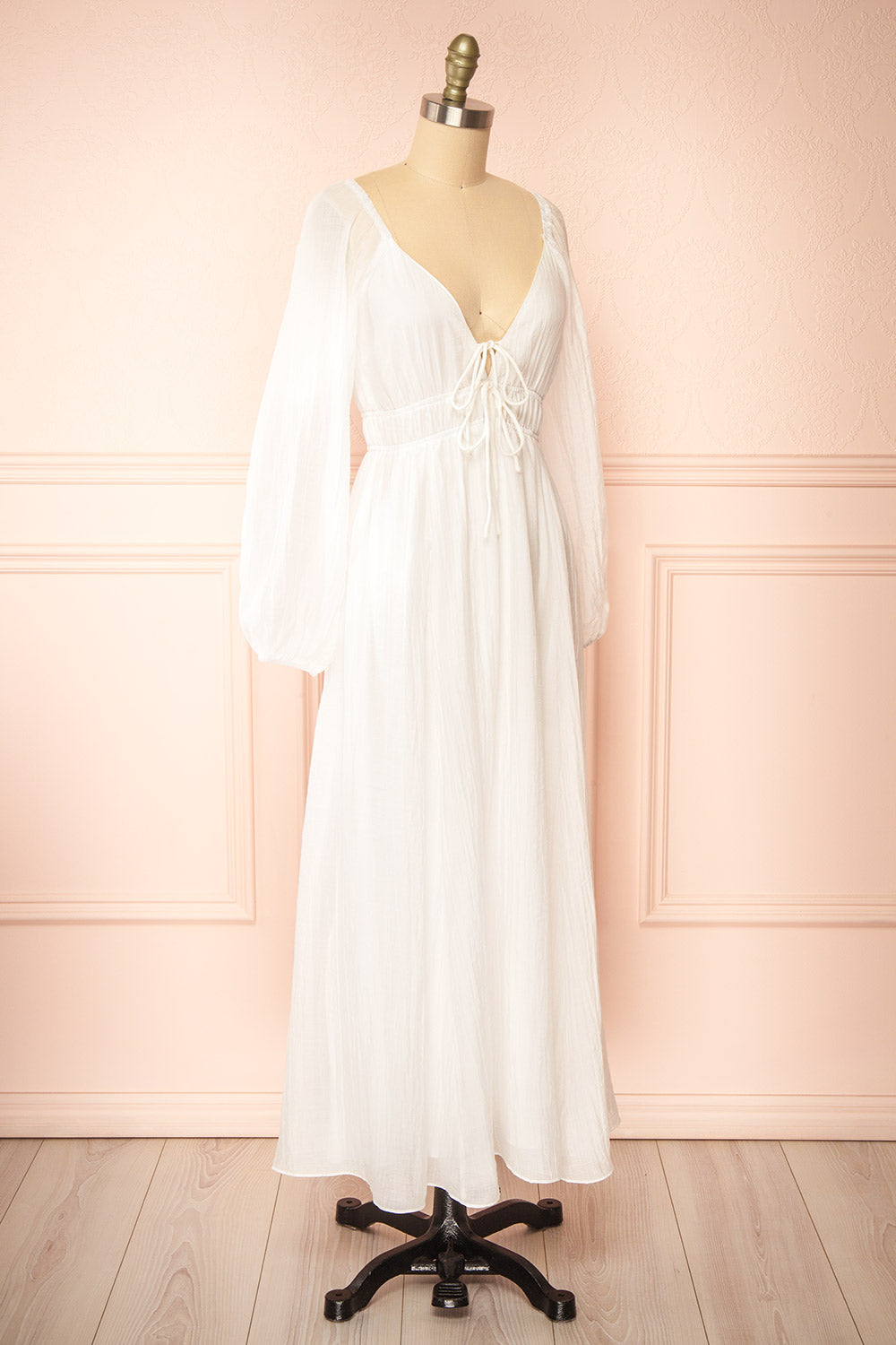 Fallon White Maxi Dress w/ Long Sleeves | Boutique 1861 side view