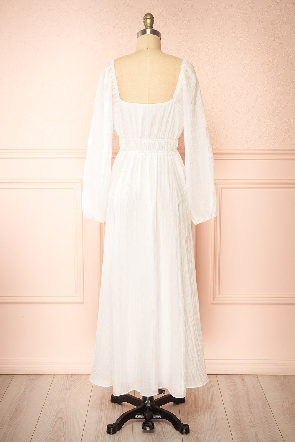 Fallon White Maxi Dress w/ Long Sleeves | Boutique 1861 back view