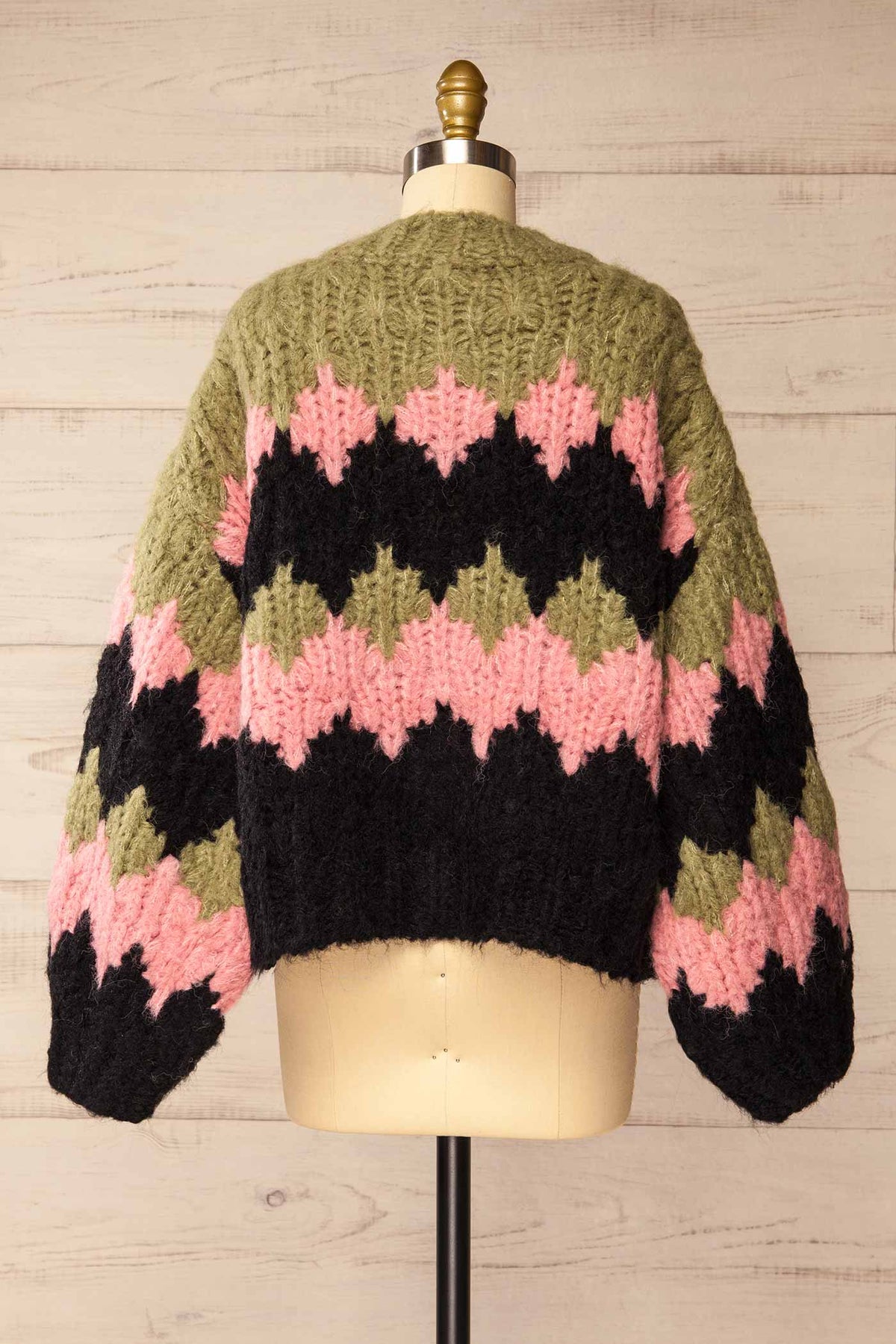 back view of Falmard Multicolor Chunky Knit Patterned Cardigan at La petite garçonne